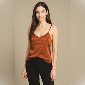 NWT LACAUSA Anthropologie V-Neck Tie-Back Camisole Rust Brown Minimalist Medium